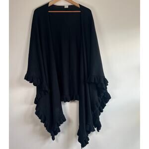 GMA Accessories Ruffle Edge Knit Open Front Shawl Wrap Cardigan Black One Size